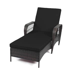 Wicker Outdoor Patio Chaise Lounge Chairs Rattan with 6 Positions Adjustable Backrest Armrests Padded Black Cushions