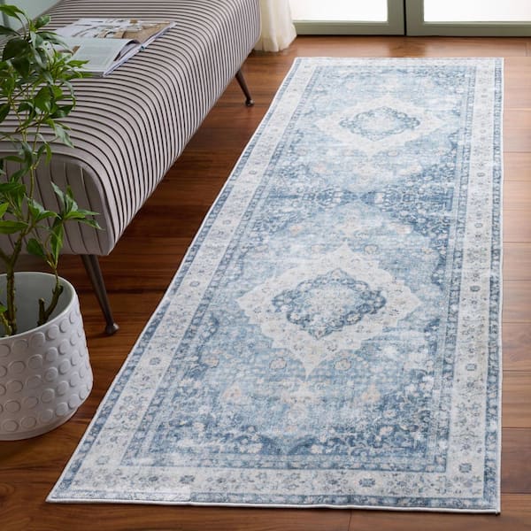Arizona 3 ft. x 8 ft. Blue/Light Blue Medallion Runner Rug