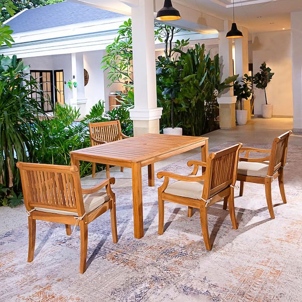 Cambridge Casual Mosko 5-Piece Teak Wood Outdoor Dining Set with Beige Cushion