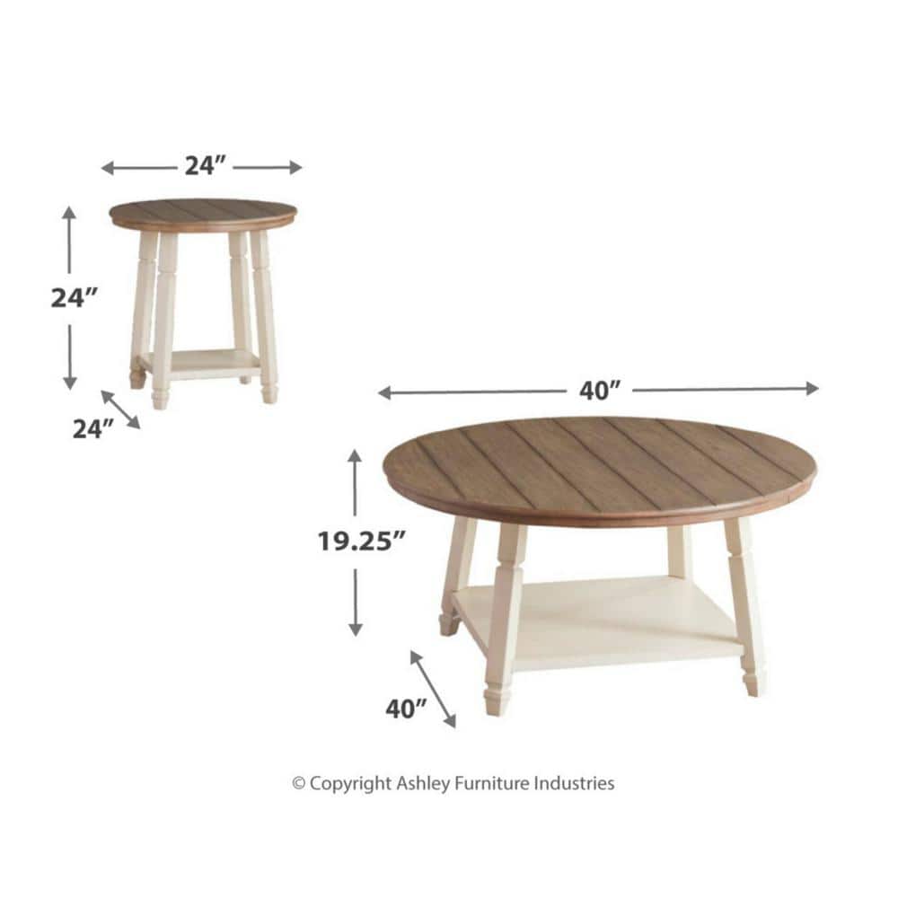 Antique White and Oak 3-Piece Round Accent Table Set