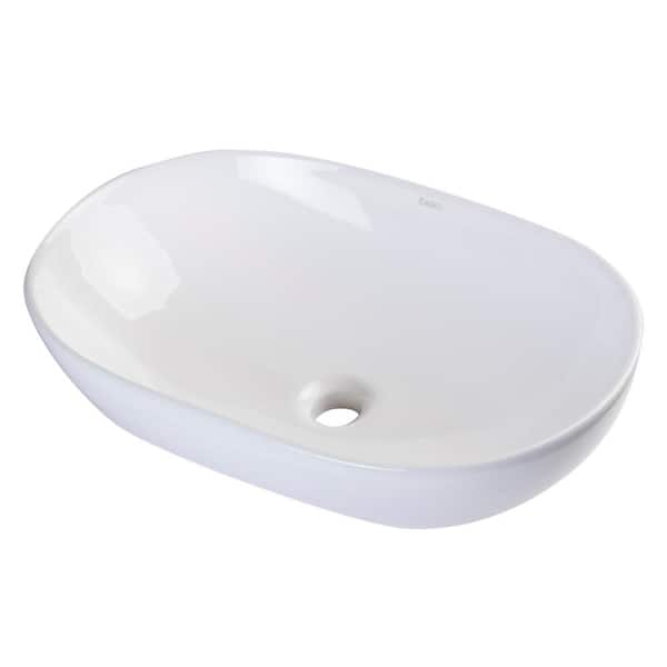 EAGO Oval Ceramic Vessel Sink in White without Overflow