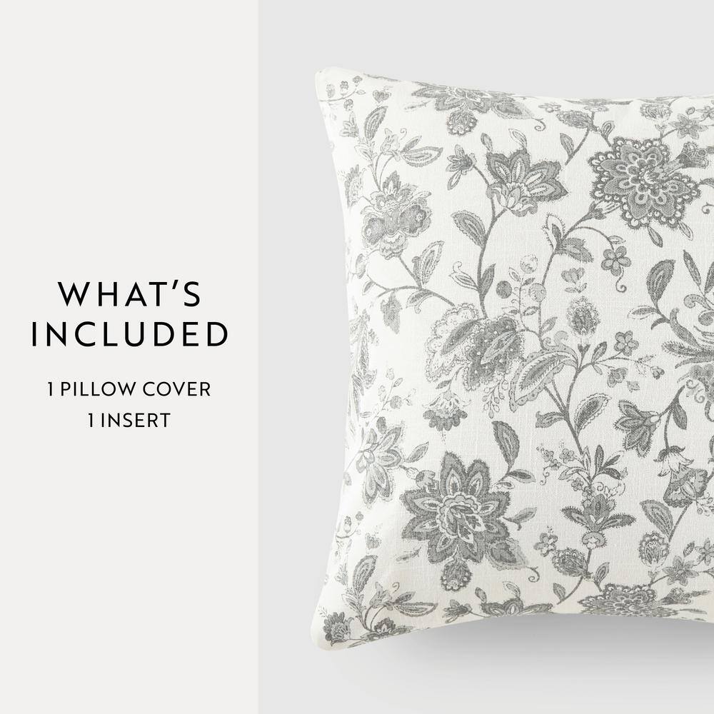 Gray Floral Cotton Square Throw Pillow Set