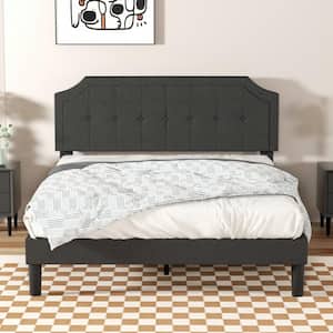 53.93 in. W Gray Full Size Bed Frame with Headboard Upholstered Platform Bed with Sturdy Wood Slat Support