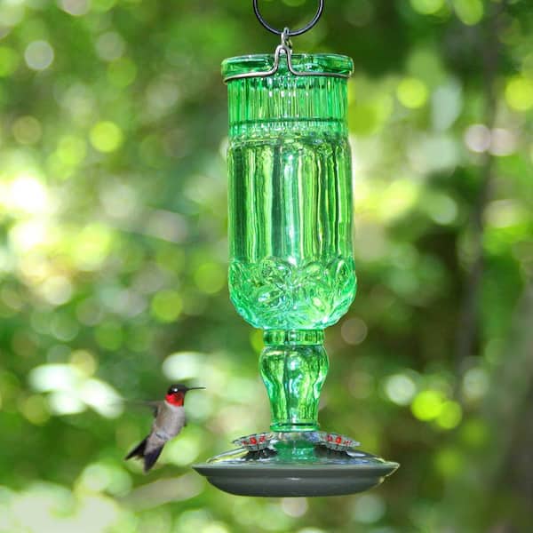 Perky Pet Hummingbird Feeder Bird Nectar Green Antique Bottle Decorative Glass 