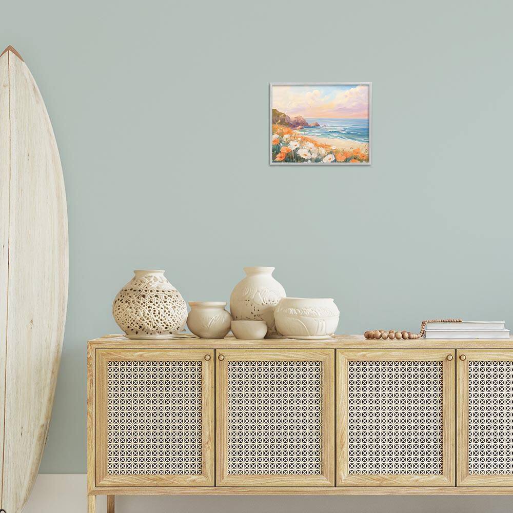 Poppies by Beach Bay by Arlington Prints Gray Framed Nature Giclee Art Print 11 in. x 14 in. price history on PriceWatchPro