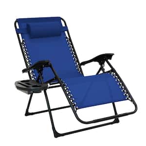 Oversized Blue Metal Zero Gravity Chair with Leg Stabilizers and Big Cupholder