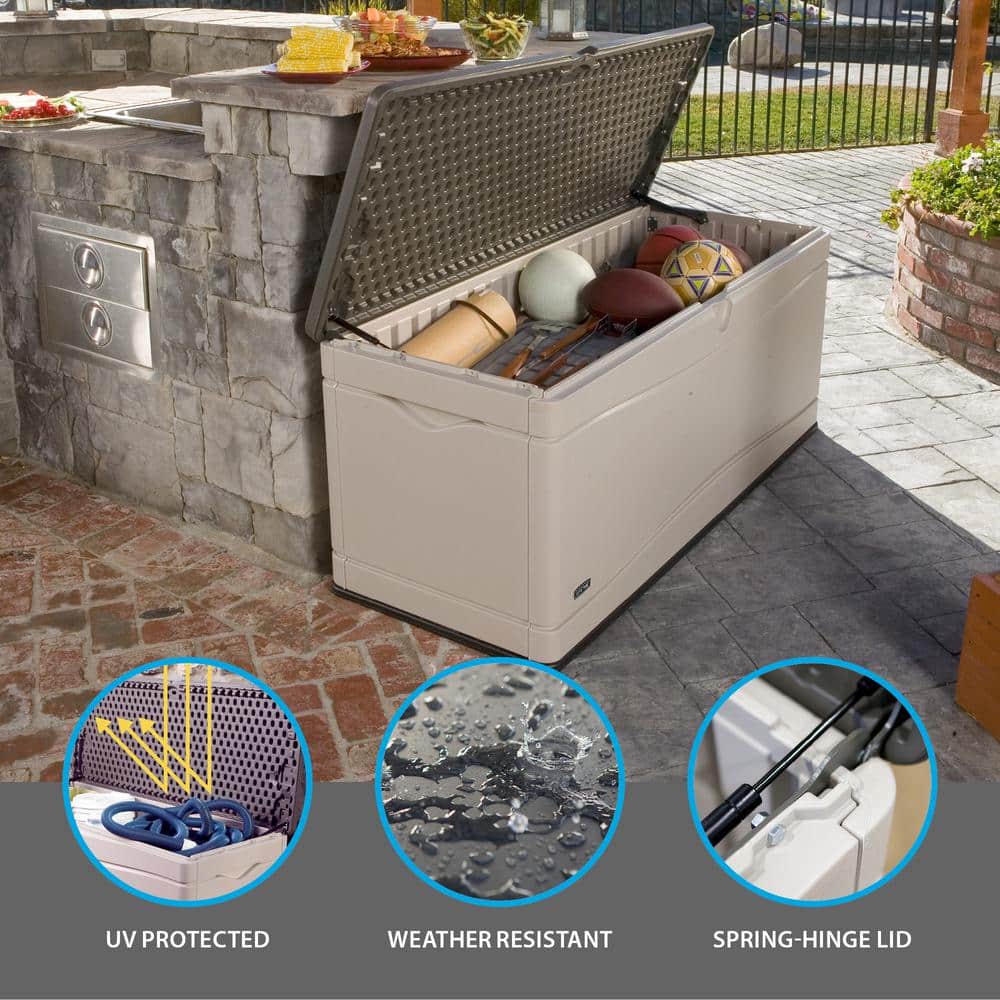 Desert Sand and Brown 130 Gallon Lockable Plastic Deck Box