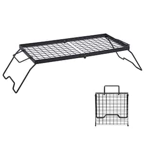 Large Folding Campfire Grill Heavy Duty Iron Grate, Portable Square Shaped Mesh Camp Fire Cooking Rack for Camping BBQ