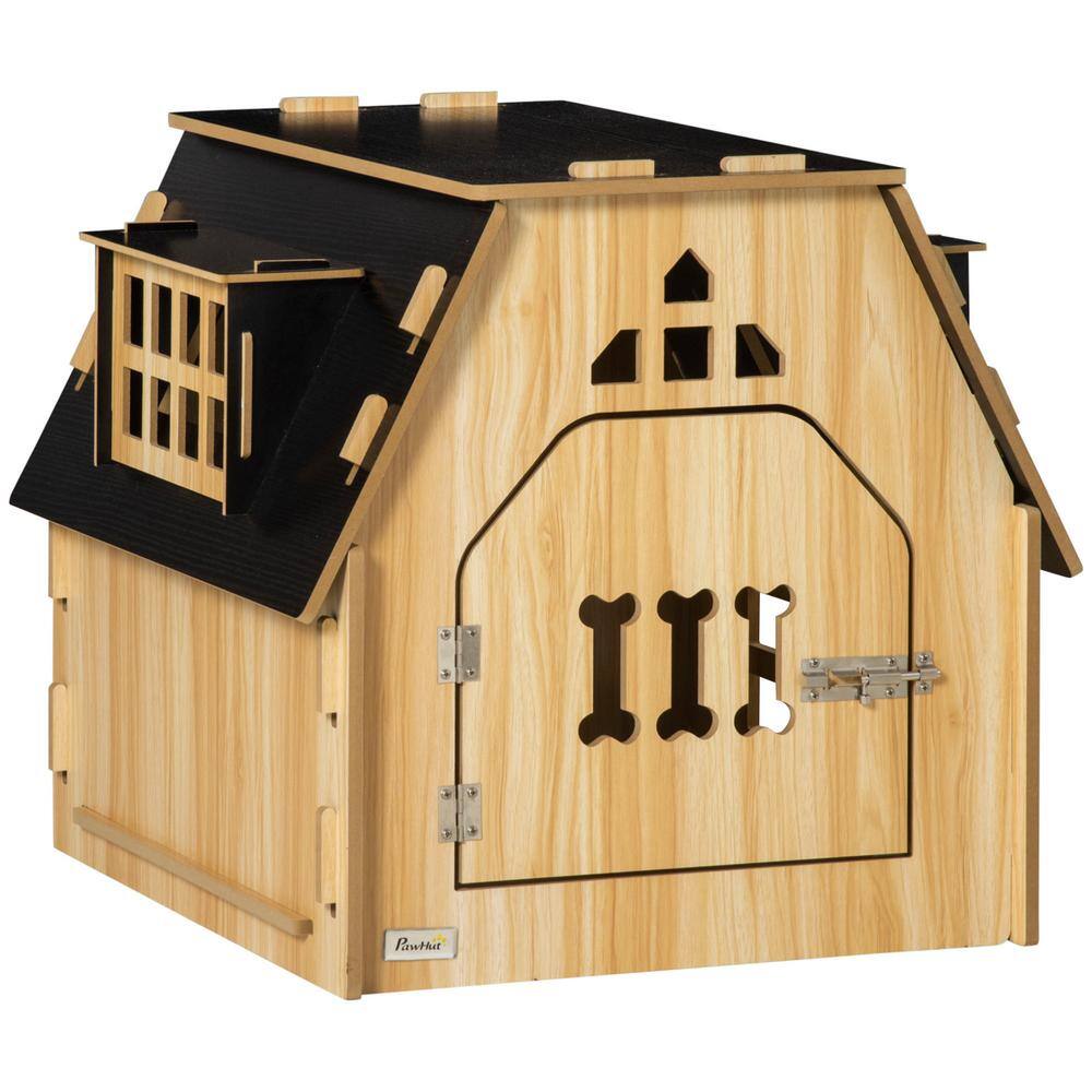 PawHut Indoor Cottage Design Dog House With Windows And Lockable Door ...