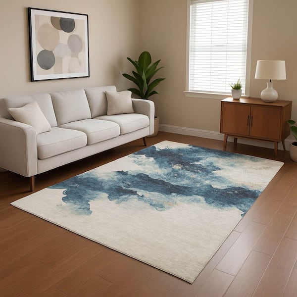 Mayfield Premium Machine Washable Abstract AMF1801 Navy 8 ft. x 10 ft. Area Rug