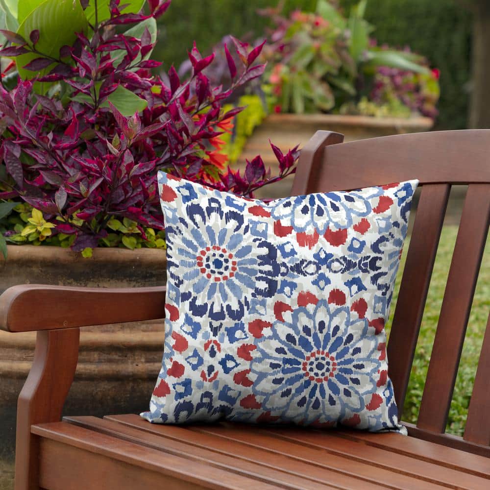 Red and Blue Ikat Outdoor Square Throw Pillow Set