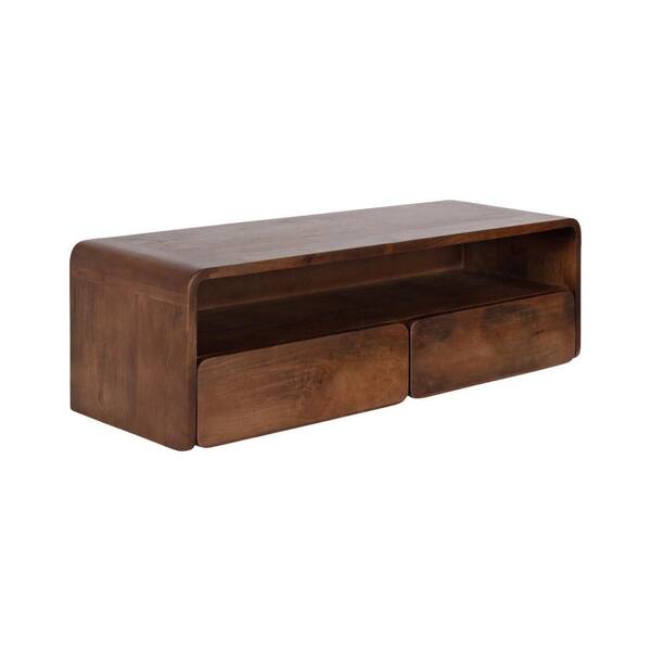 Kato 30 in. Walnut Brown Rectangle Solid Wood Floating Console Table