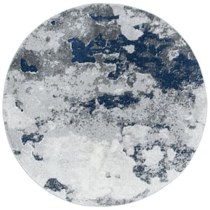 Adirondack Navy/Gray 6 ft. x 6 ft. Distressed Abstract Round Area Rug