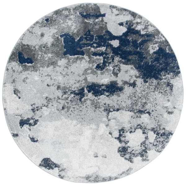 SAFAVIEH ADirondack Navy/Gray 8 ft. x 8 ft. Distressed Abstract Round Area Rug