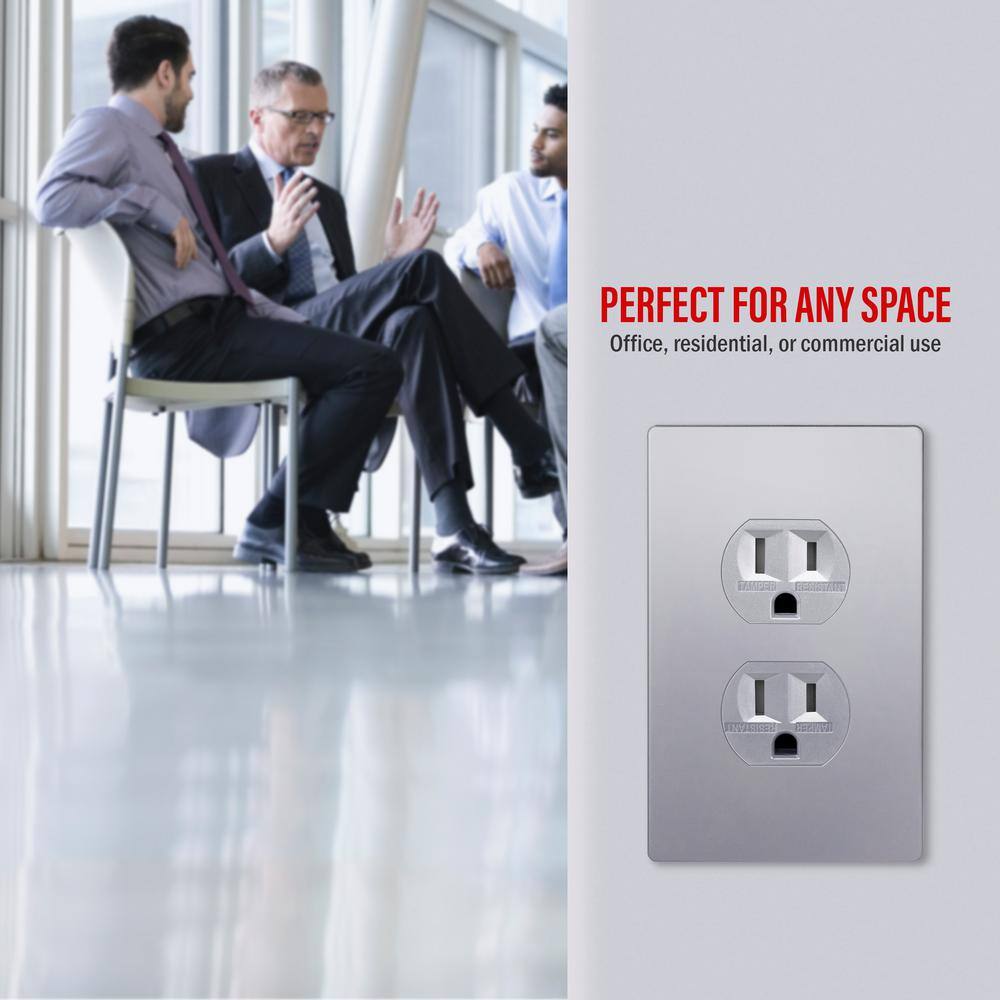 Silver Polycarbonate Screwless Duplex Outlet Wall Plate
