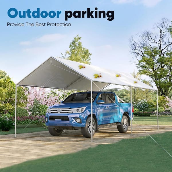 10 ft. x 20 ft. Heavy Duty Car Canopy Galvanized Frame Carport Outdoor Party Tent Boat Shelter -White