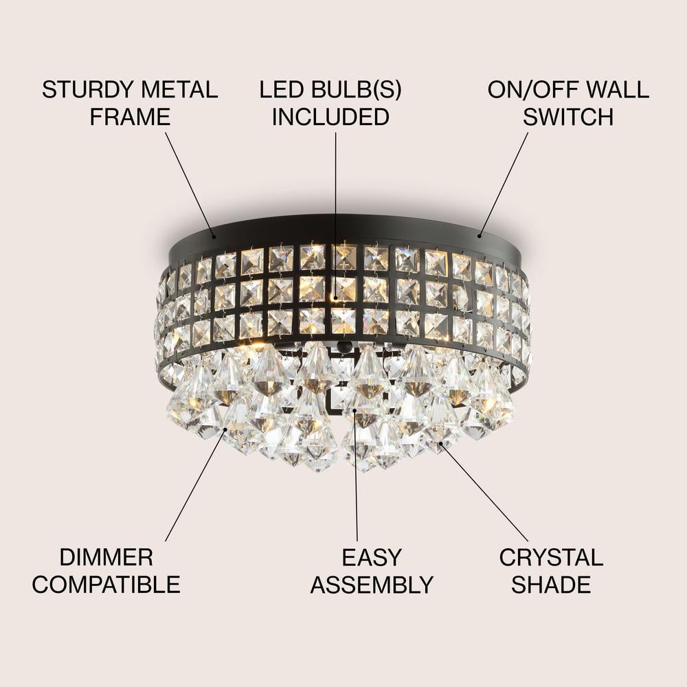 Meredith 14.5" Black Crystal Drum LED Flush Mount