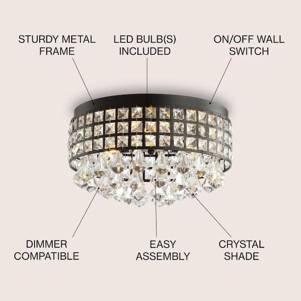 JONATHAN Y Meredith 14.5 in. 3-Light Crystal Drops/Metal LED