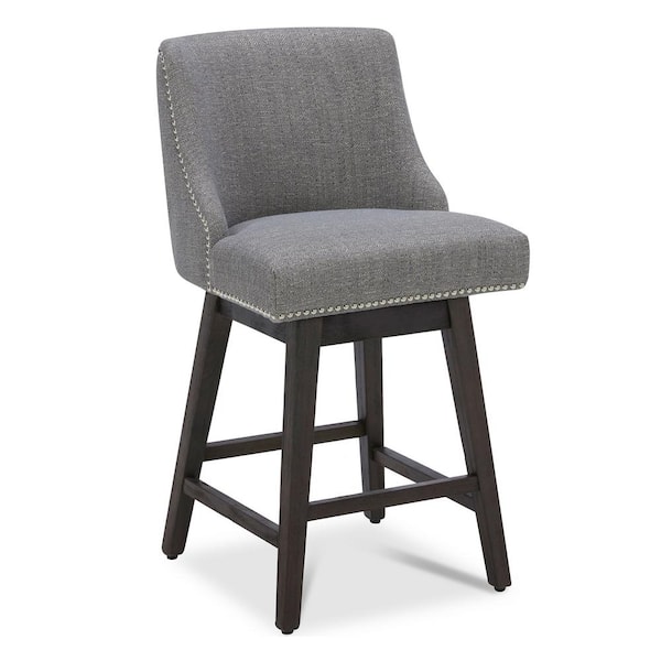 Martin 26 in. Fog High Back Solid Wood Frame Swivel Counter Height Bar Stool with Fabric Seat