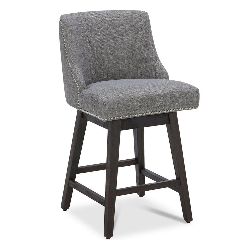 Fog Gray Fabric Swivel Counter Height Bar Stools with Nailhead Trim, Set of 2