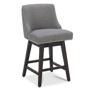 Martin 26 in. Fog High Back Solid Wood Frame Swivel Counter Height Bar Stool with Fabric Seat(Set of 3)