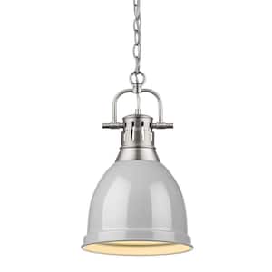 Duncan 1-Light Pewter Pendant and Chain with Gray Shade