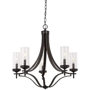 Elyton 5-Light Downtown Bronze with Gold Highlights Chandelier with Clear Seedy Glass Shade