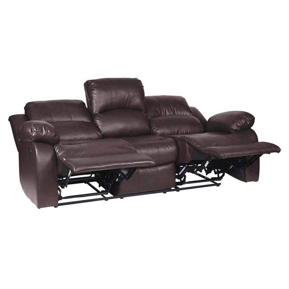 Brown Faux Leather Tufted Manual Reclining Sofa Set