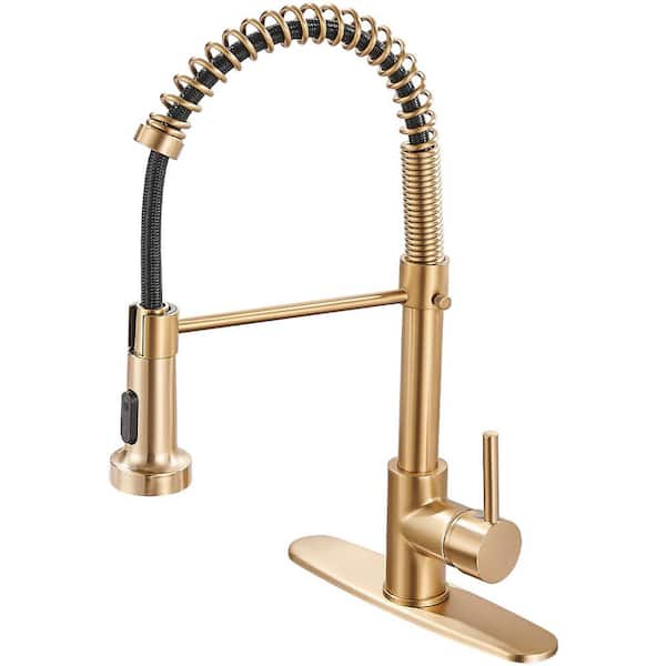 Brushed Gold 17.7 in. H Pull Down Sprayer Kitchen Faucet with Advanced Spray Single Handle Stainless Steel Sink Faucet