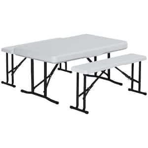 28.75 in. Outdoor White Rectangle Plastic Picnic Table and Bench