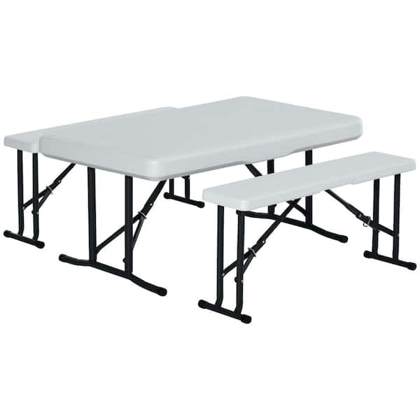 Outsunny 28.75 in. Outdoor White Rectangle Plastic Picnic Table and Bench