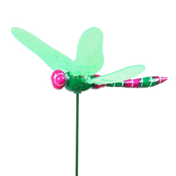 Exhart WindyWing Dragonfly 2.46 ft. Pink Green Metallic Multi-Color Plastic Garden Stake
