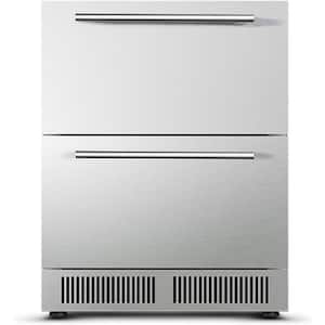 4.9 cu. ft. Under Counter Double Drawer Refrigerator in Stainless, Built-in Wine and Beverage Refrigerator