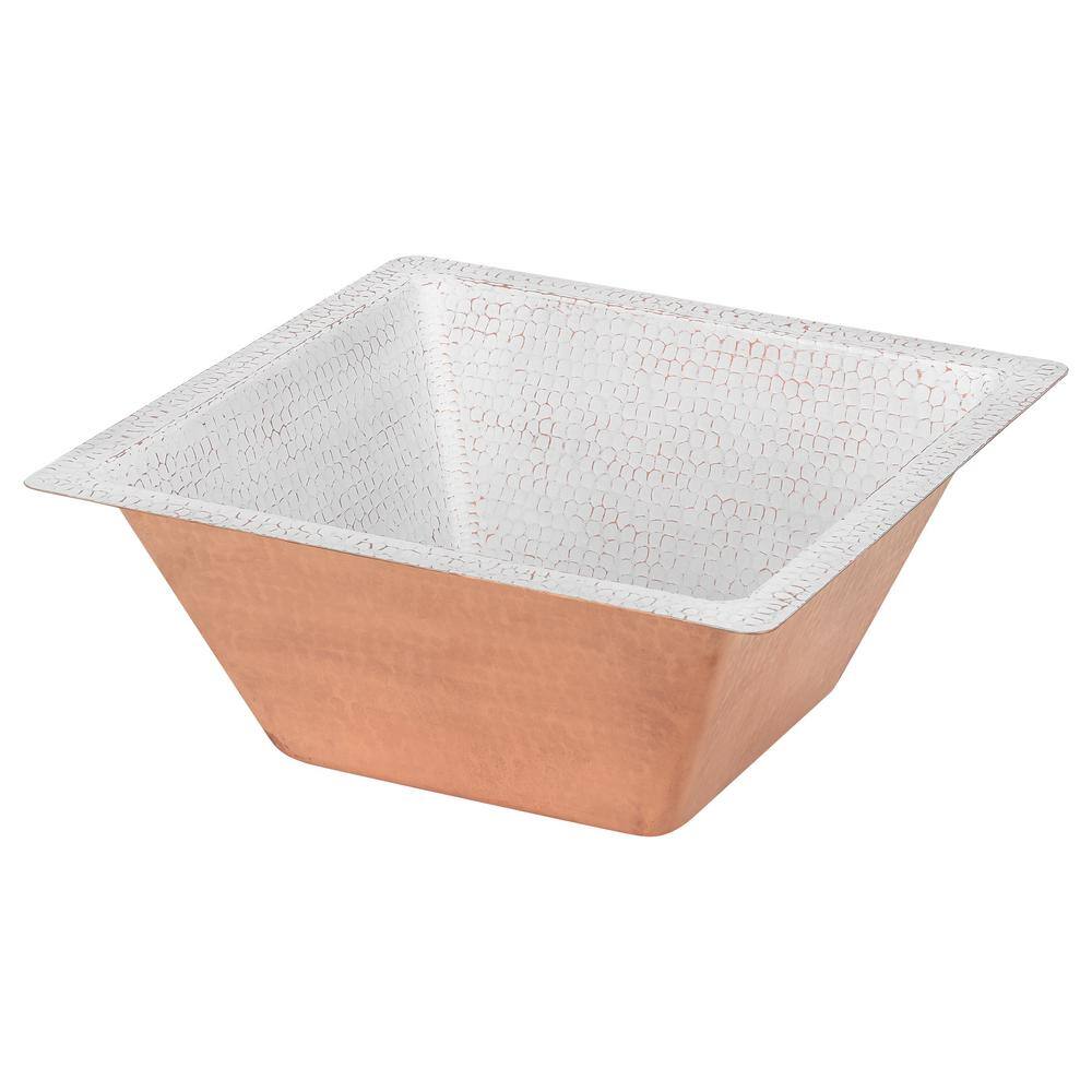 15'' White and Copper Hand Hammered Square Bar Sink
