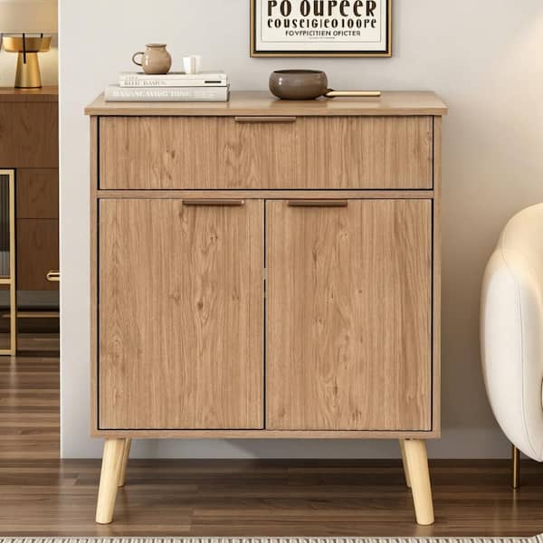 Natural 33.07 in. Kitchen Storage Cabinet with 1 Drawers,2 Doors,Adjustable Shelves for Living Room, Kitchen, Entryway