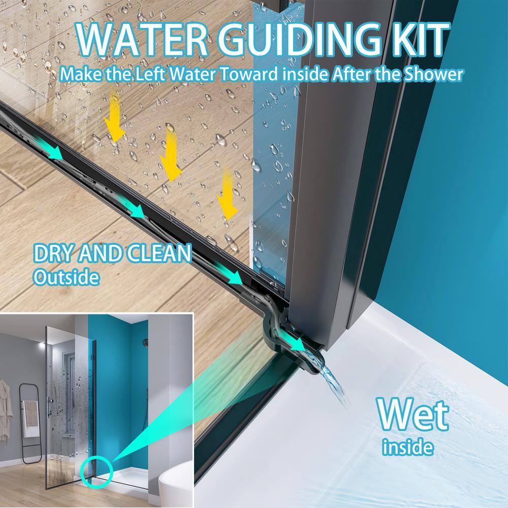 Matte Black Semi-Frameless Pivot Shower Door with Clear Glass