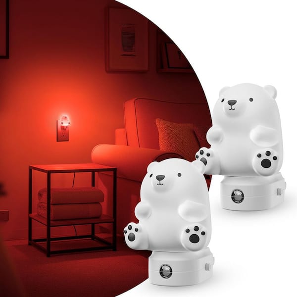 3D Bear Plug-in Night Light for Kids, RGB + 3000K, Dusk to Dawn Sensor, 3 Modes, Nursery and Gift Room Decor