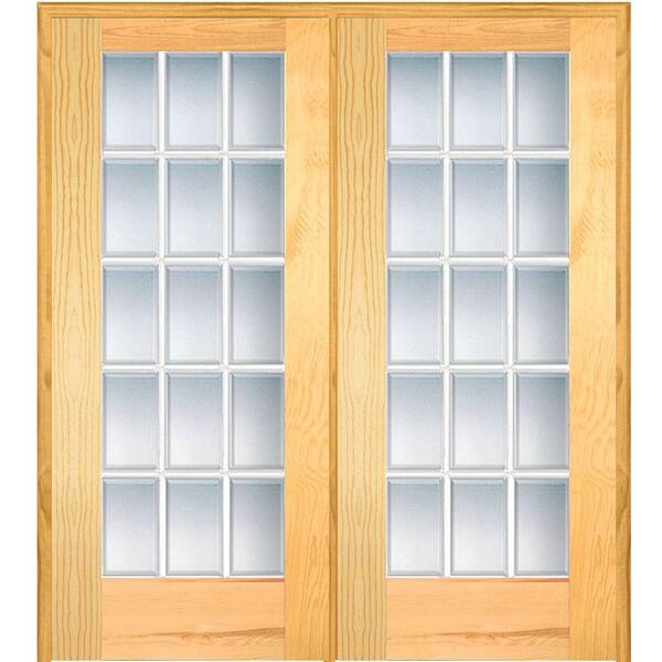 MMI Door 72 in. x 80 in. Right Hand Active Unfinished Pine Glass 15-Lite Clear Beveled Prehung Interior French Door