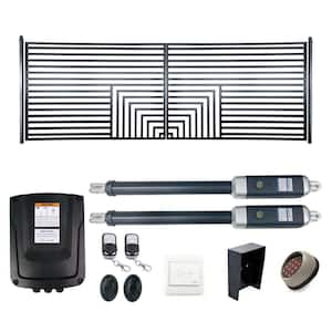 16 ft. x 6 ft. Automated Steel Florence Dual Swing Black Steel Driveway Gate and Gate Opener Kit ETL Listed Fence Gate