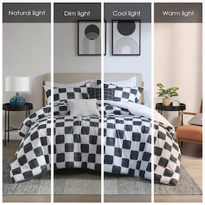 Lana Black/White Microfiber Full/Queen Comforter Set