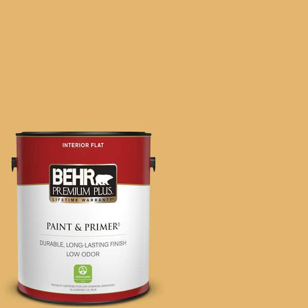 BEHR PREMIUM PLUS 1 gal. #M290-5 English Custard Flat Low Odor Interior Paint & Primer