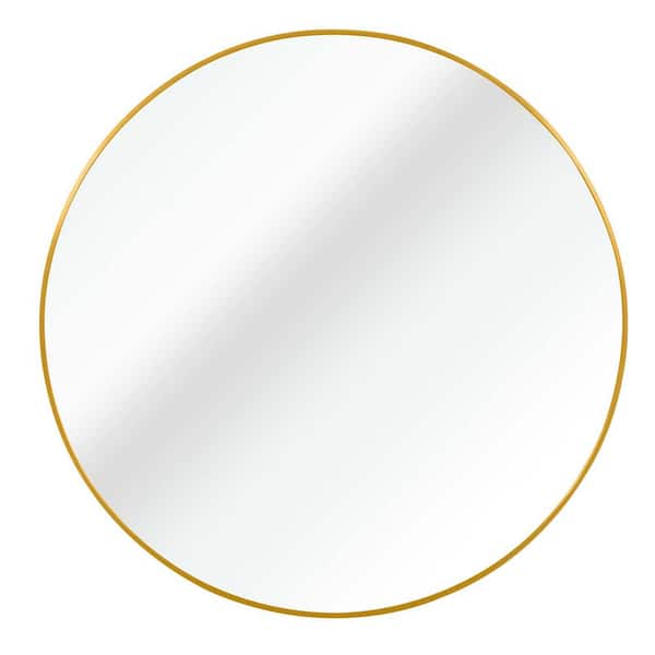 Unbranded Gold 32 in W x 32 in. H Metal Round Bathroom Mirror Circle Mirror Modern Round Hanging Mirror Framed Mirror