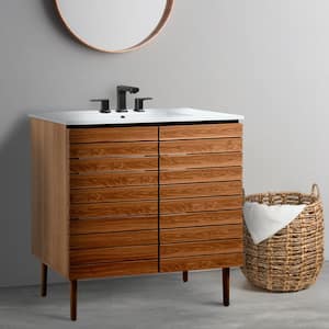 Aubert 36 in. W x 18 in. D x 33 in. H 2-Shelf Bath Vanity Cabinet without Top (Sink Basin not Included), Walnut