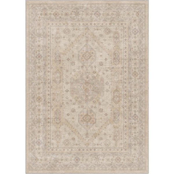 Beige 5 ft. 3 in. x 7 ft. 3 in. Apollo Nicosia Vintage Tribal Medallion Area Rug