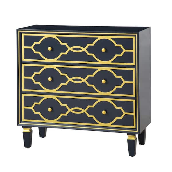 JAYDEN CREATION Della Navy 34 in. Tall 3 - Drawer Accent Chest with Solid Wood Legs