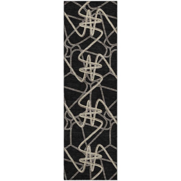 Addison Rugs Mayfield Premium Machine Washable Abstract AMF947 Black 2 ft. 3 in. x 7 ft. 6 in. Runner Rug