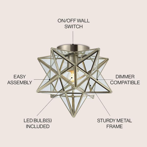 JONATHAN Y Stella 12 in. Nickel Moravian Star Semi-Flush Mount