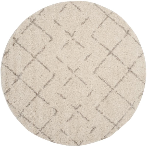 SAFAVIEH Arizona Shag Ivory/Beige 7 ft. x 7 ft. Round Geometric Diamond Area Rug