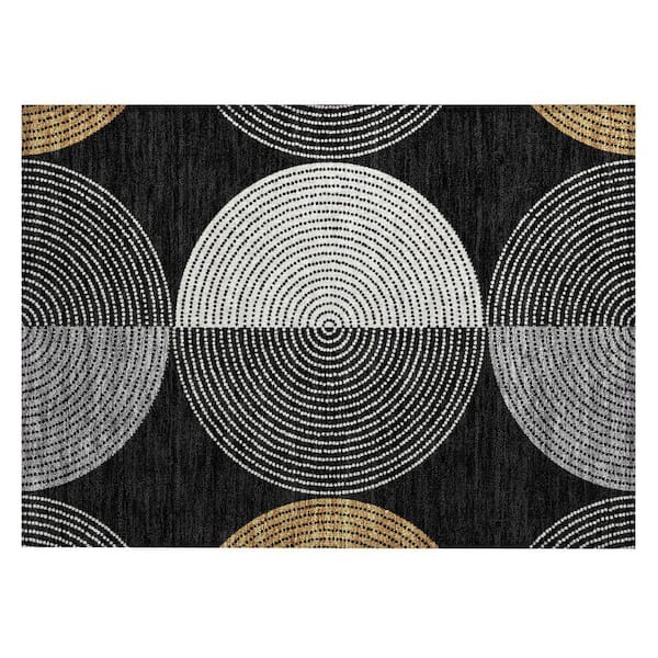 Chantille Machine Washable Indoor/Outdoor Abstract ACN2281 Black 1 ft. 8 in. x 2 ft. 6 in. Accent Rug