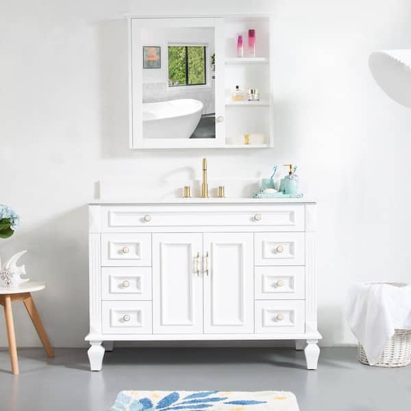 48 in. W x 22 in. D x 35 in. H Bath Vanity in White with Carrera White Vanity Top and Medicine Cabinet